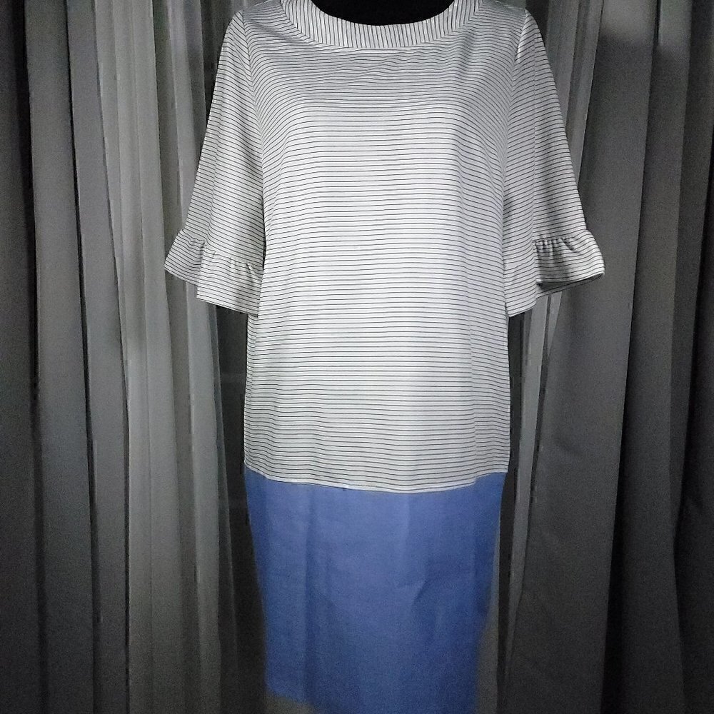 Doe & Rae Women Phoebe Stripe And Chambray, Ivory Blue Tunic Dress Size M